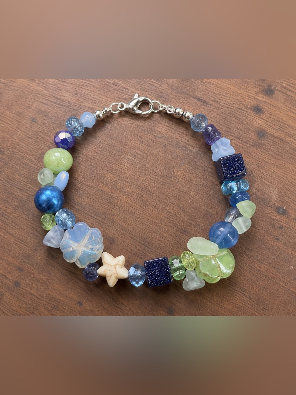 Handcrafted Blue & Green Beaded Bracelet - Women Jewelry